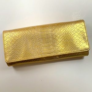Genuine leather gold clutch bag